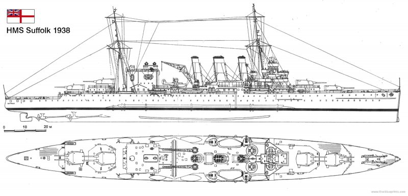Крейсер HMS Hawkins чертёж