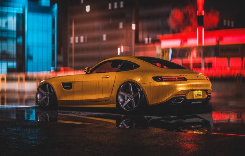 Mercedes AMG gt Yellow 4k