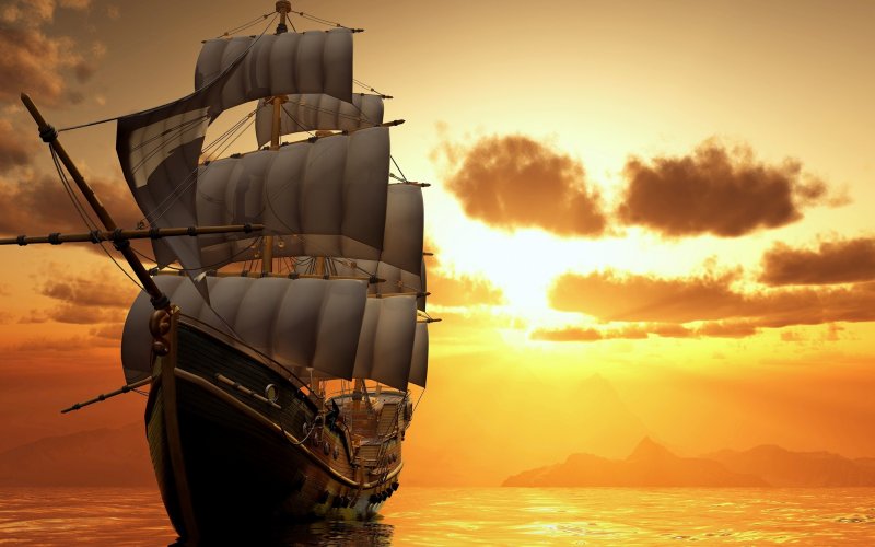 Море закат корабль