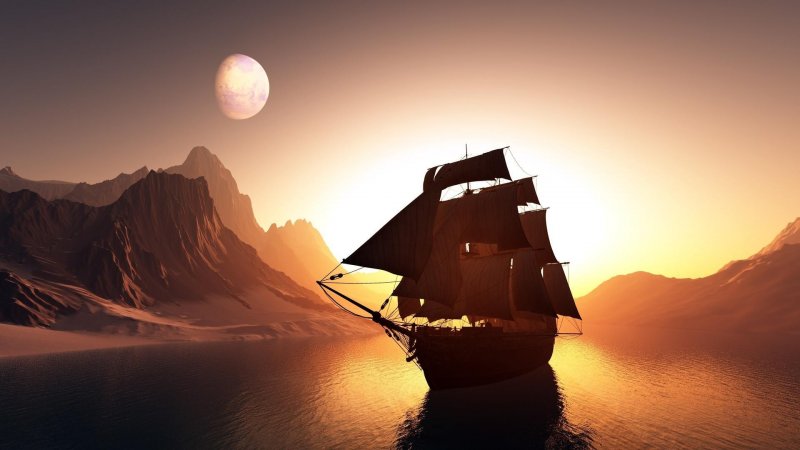 Море закат корабль