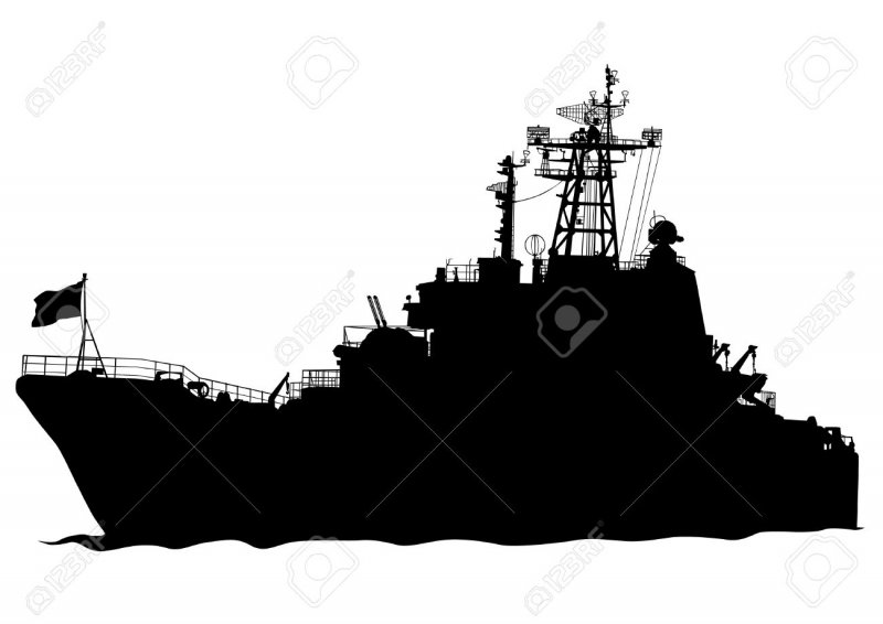 Военный корабль контур вектор