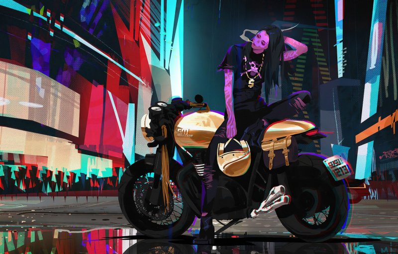Cyberpunk мотоцикл неон