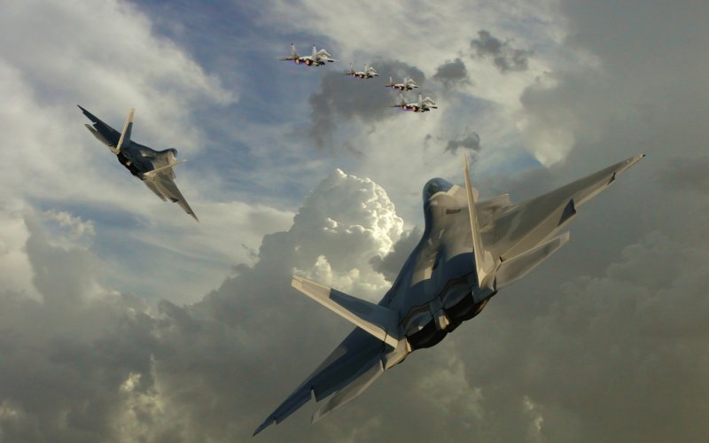 Истребитель Су-57 в бою