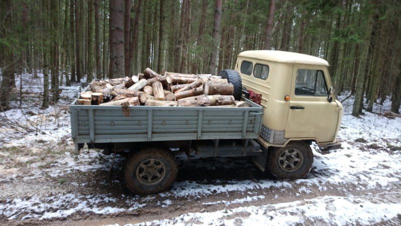 УАЗ 3303 вывозит дрова