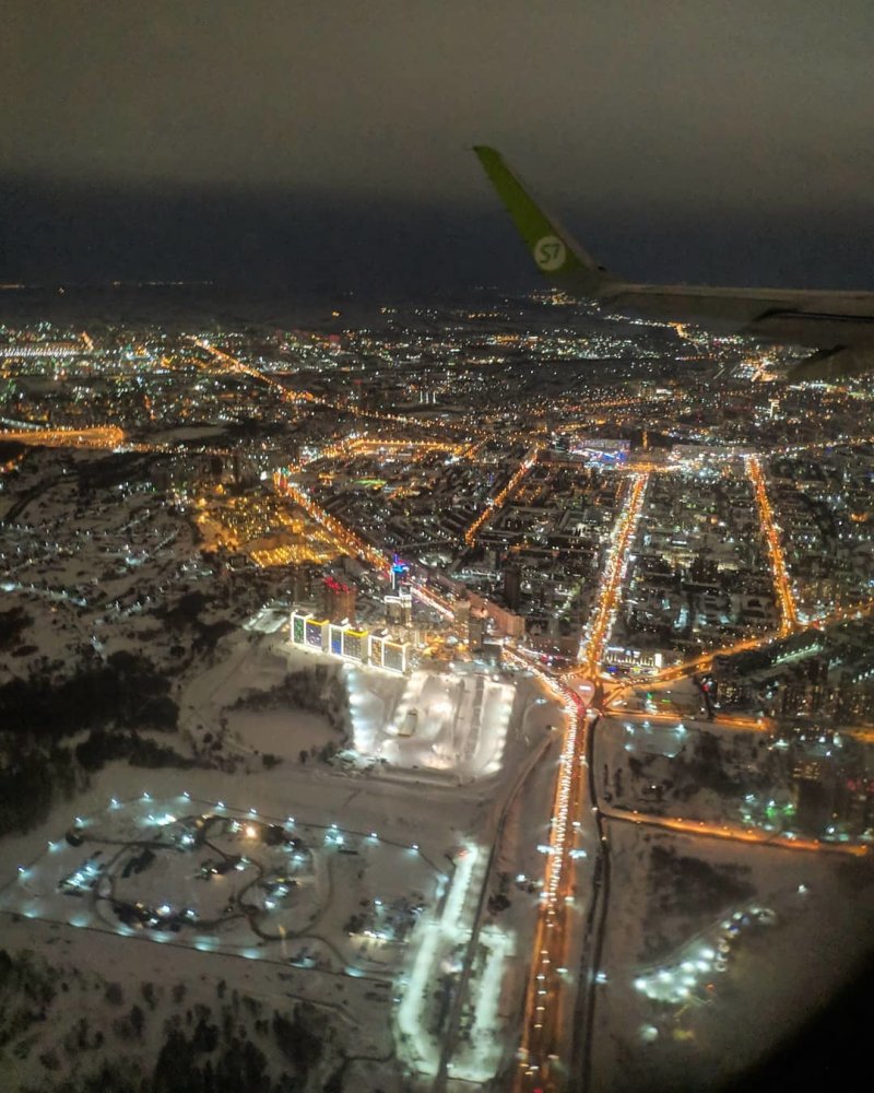 Новосибирск вид.с самолета ночью