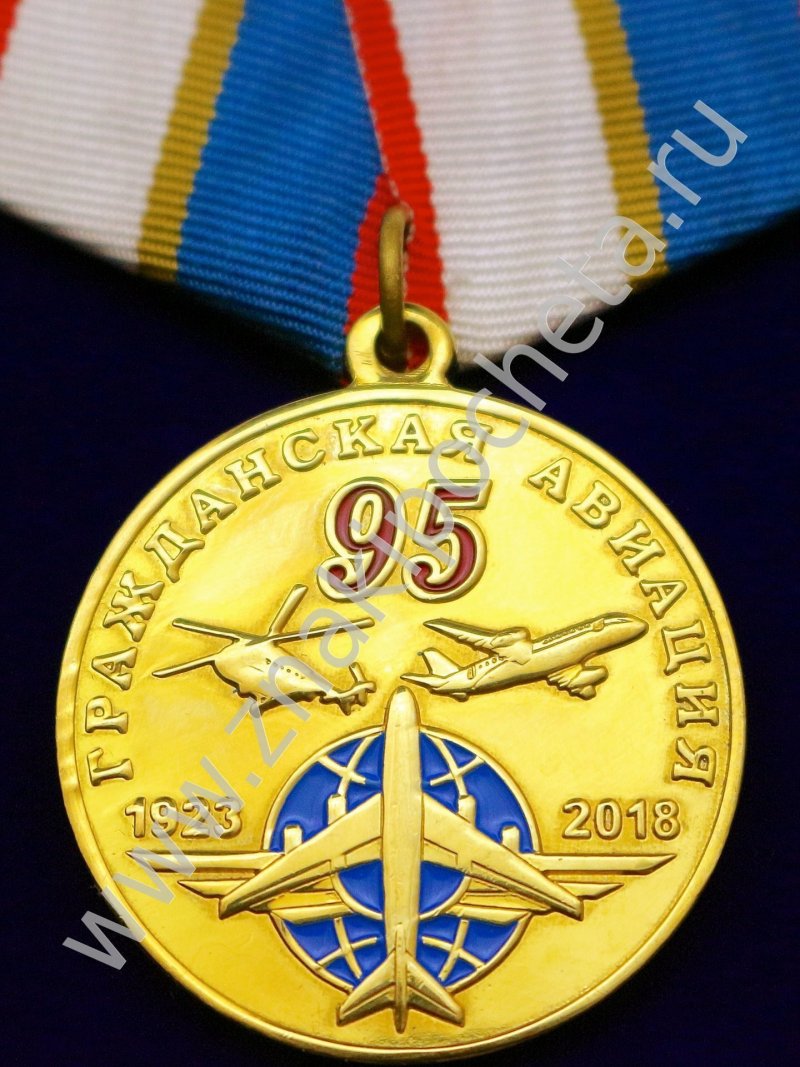 Знак на колодке «95 лет гражданской авиации России»