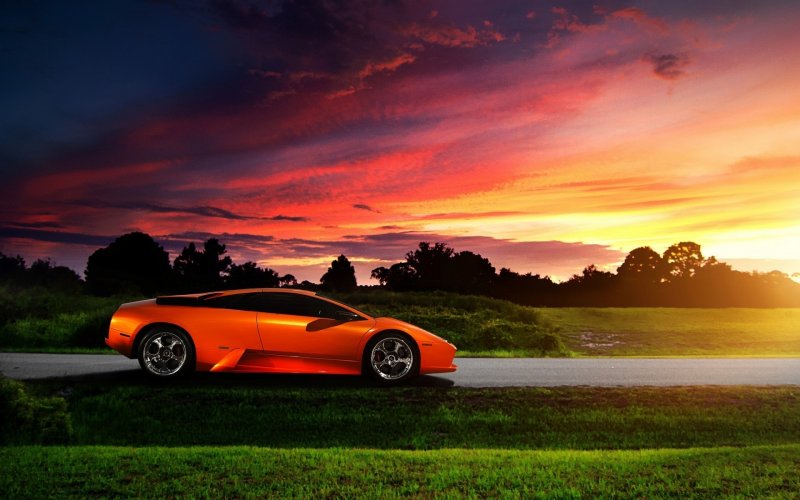 Lamborghini Orange Sunset