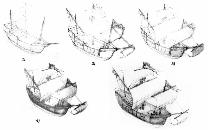 Корабль рисунок поэтапно