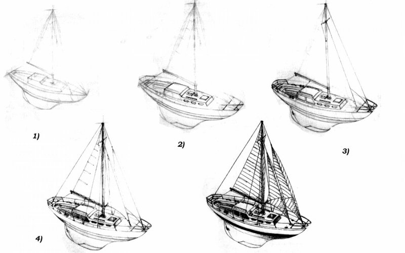 Поэтапное рисование яхты