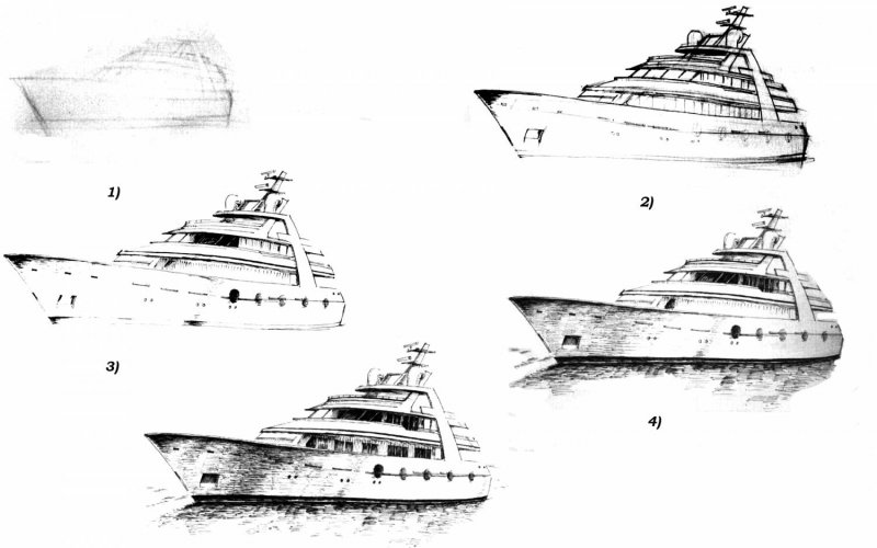 Корабль современный карандашом