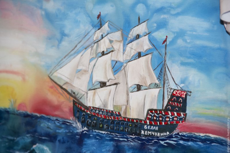 Корабль цветными карандашами