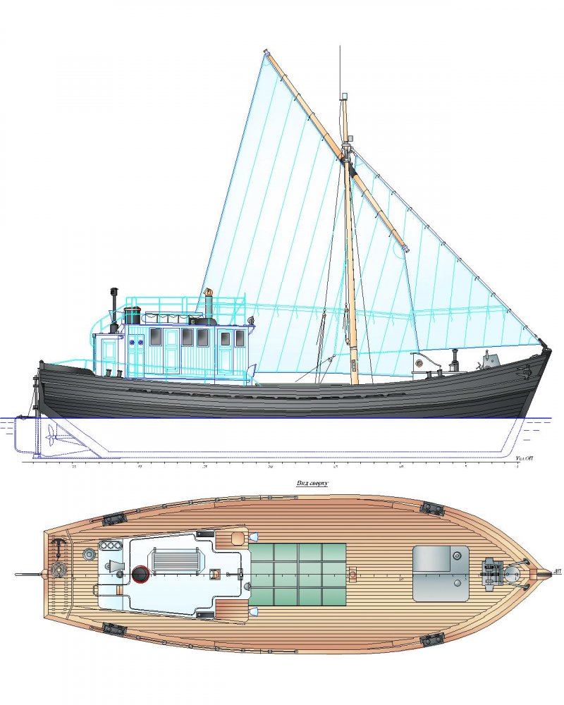 Чертеж парусного моторсейлера Фишер