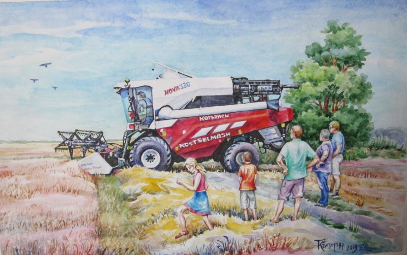 Комбайн в поле рисунок
