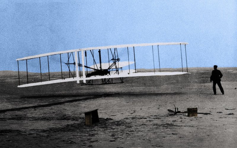Test of the aeroplane in Kitty Hawk
