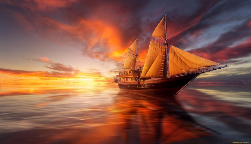 Море закат корабль