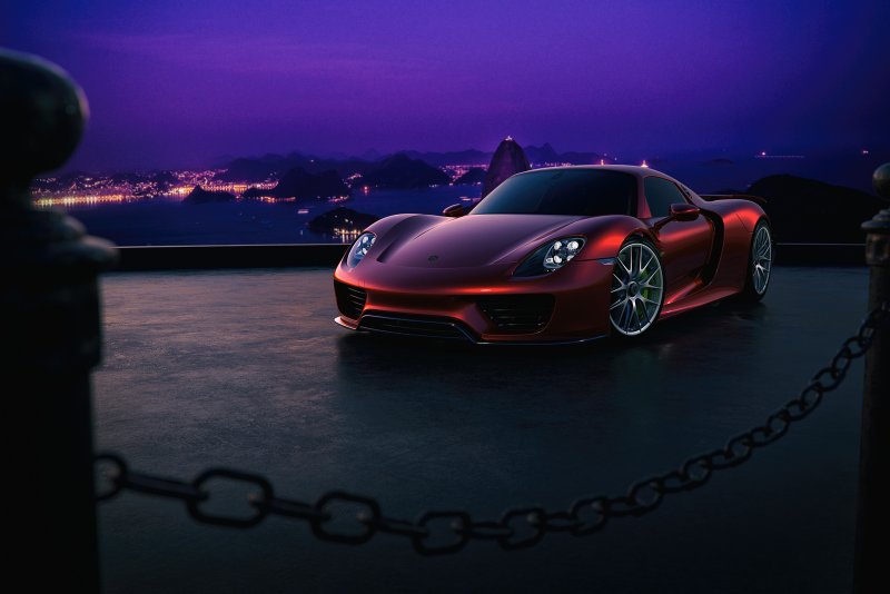 Порше 918 Spyder ночью
