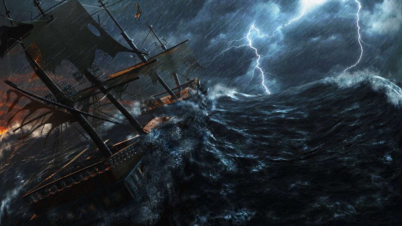 Пираты Карибского моря корабль шторм