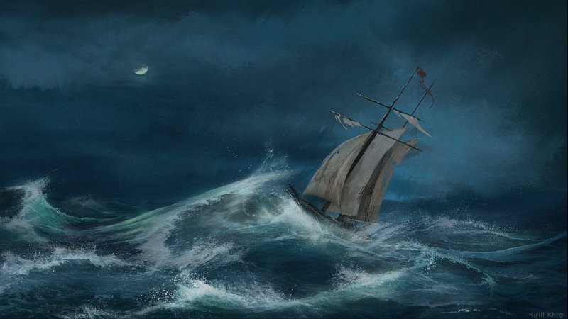 Лодка в бушующем море