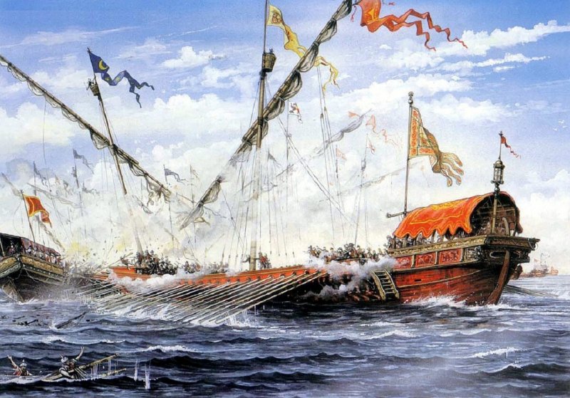 В битве при Лепанто, 1571 г.