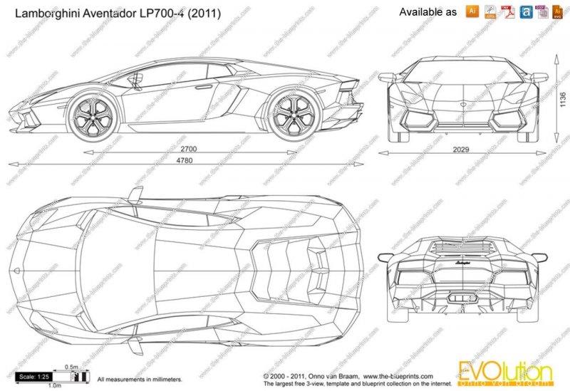 Lamborghini Countach lp500 чертеж