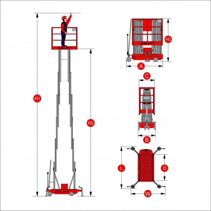 Подъемник телескопический одномачтовый ZX-1-090 OXLIFT P/N 700207